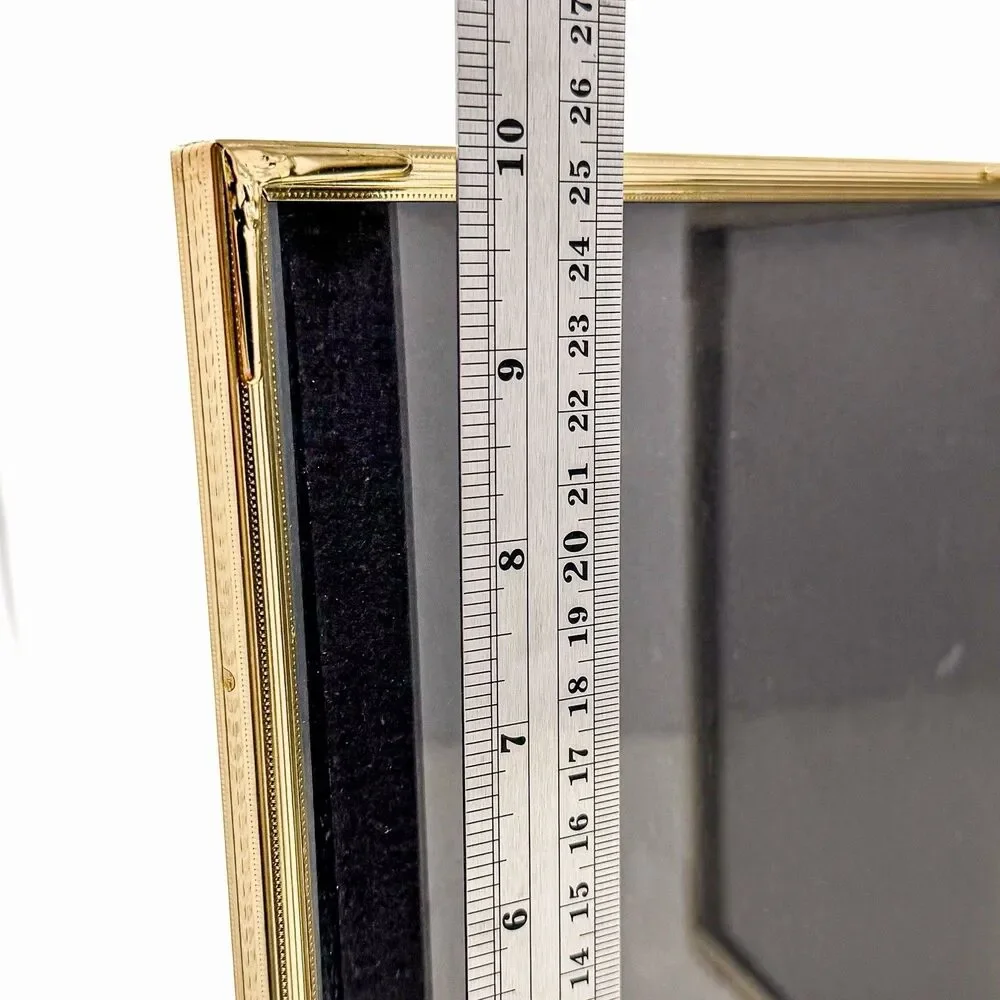 Vintage Gold Tone Brass Bi Fold Double Hinged Picture Frame Holds Two 8x10